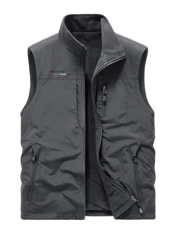 Men's Winter Fleece Lined Multi Pocket Vest Casual Outdoor Warm Waistcoat Zip Up Sleeveless Jacket