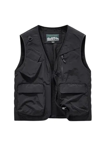 Men's Casual Multi-Pocket Cargo Vest Nylon Mesh Breathable Outdoor Photography Fishing Sleeveless Jacket Waistcoat