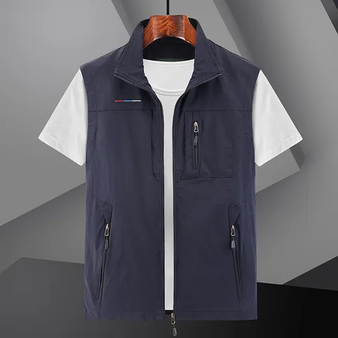 Men's Casual Quick Drying Nylon Multi-Pocket Tooling Vest Spring Autumn Lightweight Outdoor Sports Sleeveless Jacket