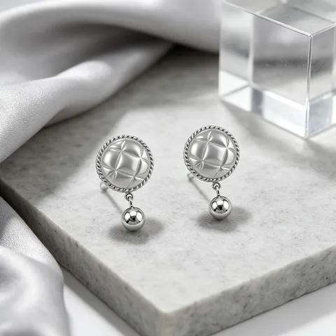 Minimalist 304 Stainless Steel Quilted Pattern Round Stud Earrings 18K Gold Plated Geometric Drop Ball Earrings For Women