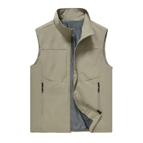 Men's Casual Outdoor Multi-Pocket Vest Stand Collar Zipper Quick Dry Lightweight Breathable Sleeveless Sport Jacket