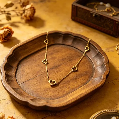 Set de Collar y Pulsera de Cadena de Corazón Calado de Acero Inoxidable 304 Minimalista Chapado en Oro al Vacío PVD Joyería de Moda para Mujer