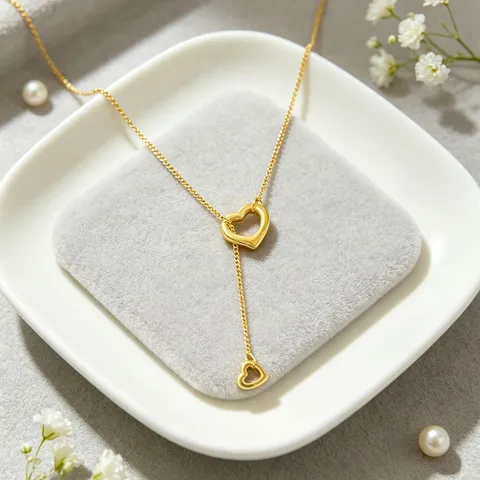 Stainless Steel Double Open Heart Y Shaped Pendant Necklace 18K Gold Plated Elegant Curb Chain Heart Drop Hoop Earrings Jewelry Gift For Women