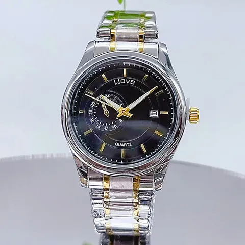 Men Business Quartz Watch Stainless Steel Alloy Calendar Wristwatch Two-Tone Silver Gold Metal Strap Classic Analog Round Pointer Clock Luxury Gifts For Male