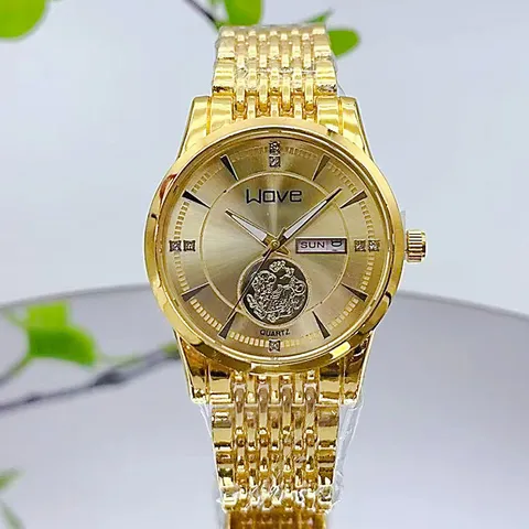 Montre à Quartz Business Mode pour Hommes Alliage Acier Inoxydable Rond Or Luxe Étanche Montre-Bracelet Calendrier Affichage Hebdomadaire pour Homme Bureau