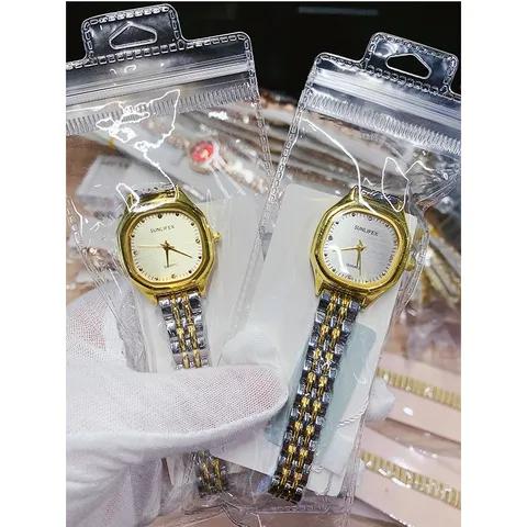 Elegant Alloy Square Case Quartz Watch for Women Delicate Two-Tone Metal Analog Wristwatch Minimalist Casual Female Dress Watch Gift
