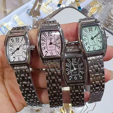 Fashion Women Quartz Watch Tonneau Stainless Steel Mesh Strap Analog Pointer Waterproof Delicate Lady Elegant Luxury Wristwatch Jewelry