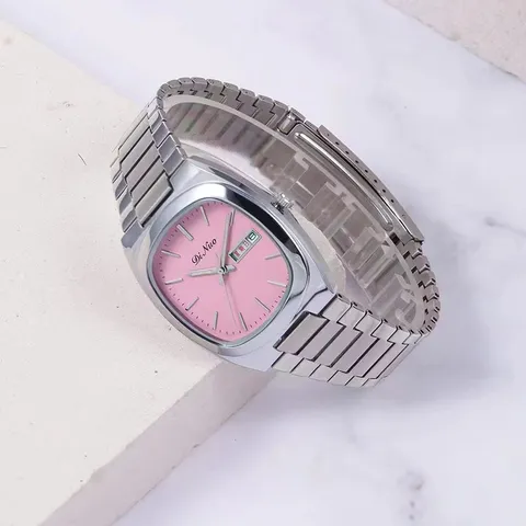 Modieus Dames Quartz Horloge Roestvrijstalen Band Legering Kast Waterdicht Dubbele Kalender Elegant Vierkant Polshorloge