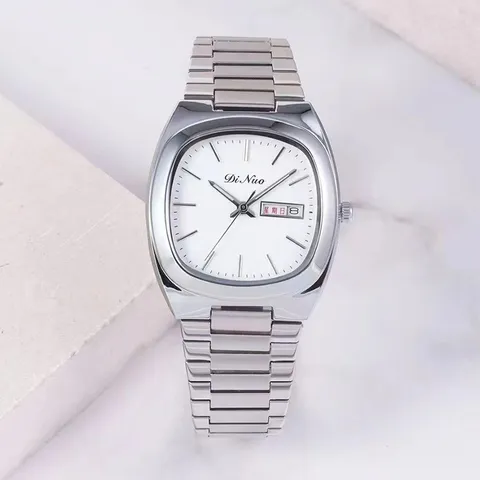 Modieus Dames Quartz Horloge Roestvrijstalen Band Legering Kast Waterdicht Dubbele Kalender Elegant Vierkant Polshorloge
