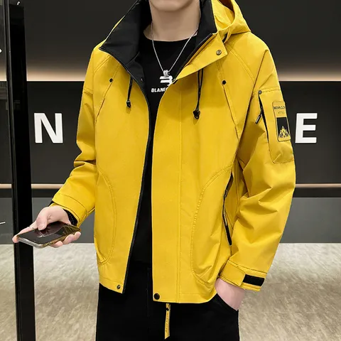 Men's Casual Hooded Windbreaker Jacket Spring Autumn American Tooling Loose Long Sleeve Zipper Outerwear