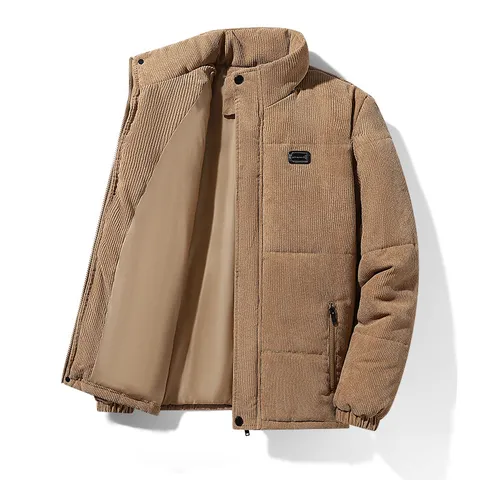Herren Winter Cord Wattierte Jacke Stehkragen Verdickt Warm Casual Oberbekleidung Einfarbig Langarm Baumwollmantel