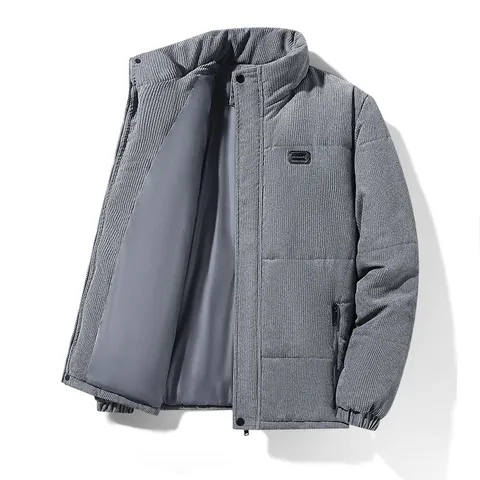 Herren Winter Cord Wattierte Jacke Stehkragen Verdickt Warm Casual Oberbekleidung Einfarbig Langarm Baumwollmantel