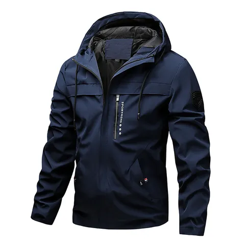 Heren Casual Met Capuchon Windjack Jas Grote Maat Outdoor Sport Volledige Rits Jas Met Zakken Effen Kleur Mode Bovenkleding
