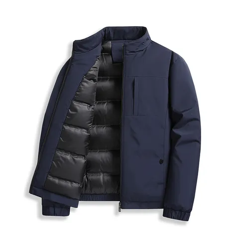 Men Winter Casual Stand Collar White Duck Down Jacket Polyester Windproof Thermal Long Sleeve Zipper Puffer Coat