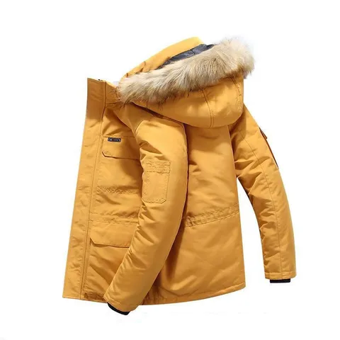 Men Winter Thickened Padded Jacket Detachable Hooded Casual Workwear Thermal Coat Plus Size