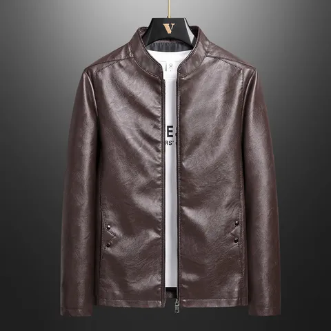 Heren Mode PU Kunstleren Jas Opstaande Kraag Biker Moto Rits Mantel Casual Lange Mouwen Top Grote Maat Bovenkleding