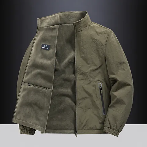 Men's Casual Fleece Reversible Jacket Stand Collar Polyester Loose Warm Outerwear Winter Zip Up Top