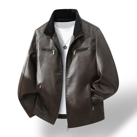 Heren Casual PU Leren Bikerjas Staande Kraag Kunstleren Motorjas Winddicht Kunstleer Bovenkleding Top