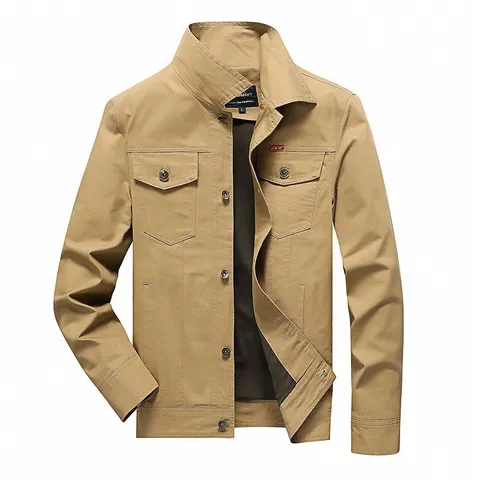 Giacca Cargo da Uomo in Cotone Lavato Colletto Classico a Punta Stile Militare Soprabito Con Spalline Slim Fit Giacca a Manica Lunga per Uomo