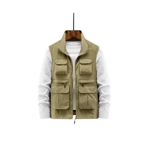 Men's Outdoor Multi-Pocket Fishing Photography Vest Nylon Breathable Mesh Lining Lapel Zipper Closure Functional Leisure Top