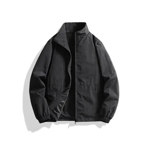 Men's Outdoor Sport Stand Collar Jacket Thin Windproof Zipper Coat With Mesh Lining Solid Color Casual Top For Men