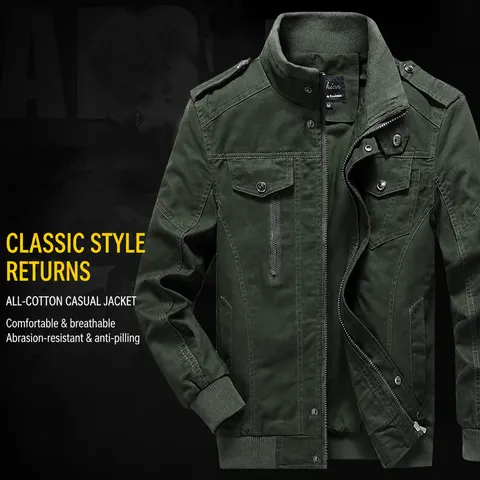 Giacca Militare da Uomo in Cotone Colletto alla Coreana Casual Spalline Taglie Forti Leggera Cappotto Cargo per Primavera Autunno
