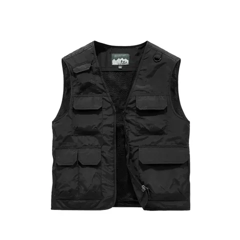 Men's Outdoor Multi-Pocket Fishing Work Vest Nylon Mesh Lining V-Neck Zipper Fly Casual Sleeveless Photography Jacket Coat