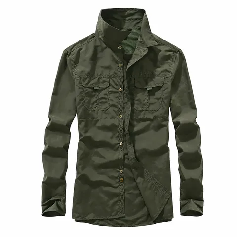 Men's Nylon Cargo Shirt And Pants Casual Military Style Long Sleeve Top And Bottom Outdoor Tactical Workwear Outfit