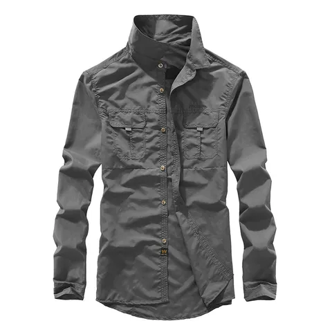 Men's Nylon Cargo Shirt And Pants Casual Military Style Long Sleeve Top And Bottom Outdoor Tactical Workwear Outfit