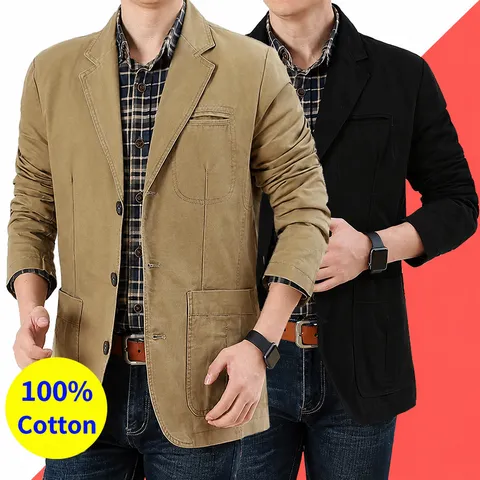 Herren Baumwolle Freizeitsakko Jacke Slim Fit Business Casual Reverskragen Einreihig Multi-Taschen Mantel Oberbekleidung Für Herren