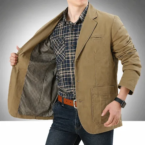 Herren Baumwolle Freizeitsakko Jacke Slim Fit Business Casual Reverskragen Einreihig Multi-Taschen Mantel Oberbekleidung Für Herren