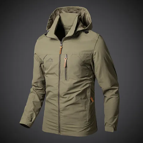 Veste d'Extérieur Décontractée pour Hommes avec Capuche Coupe-vent Imperméable Manteau Sportif Léger Couleur Unie Col Montant