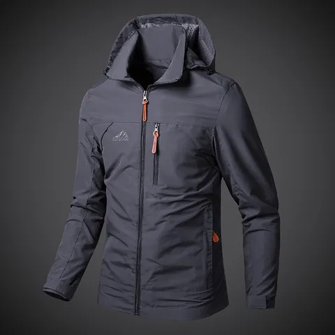 Veste d'Extérieur Décontractée pour Hommes avec Capuche Coupe-vent Imperméable Manteau Sportif Léger Couleur Unie Col Montant