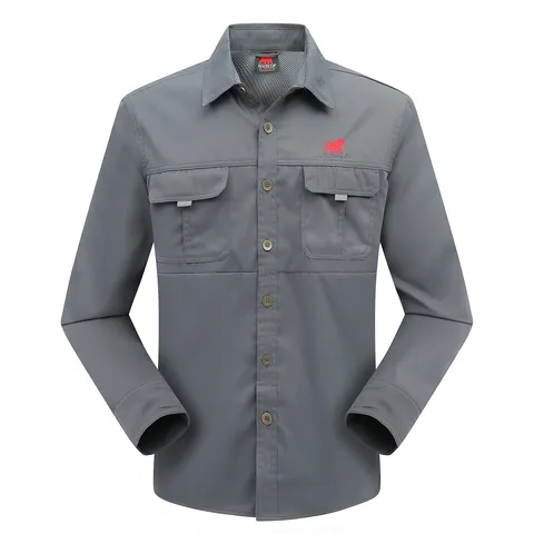 Men Casual Outdoor Workwear Shirt Or Multi-Pocket Cargo Pants Durable Breathable Polyester Long Sleeve Loose Top Bottom
