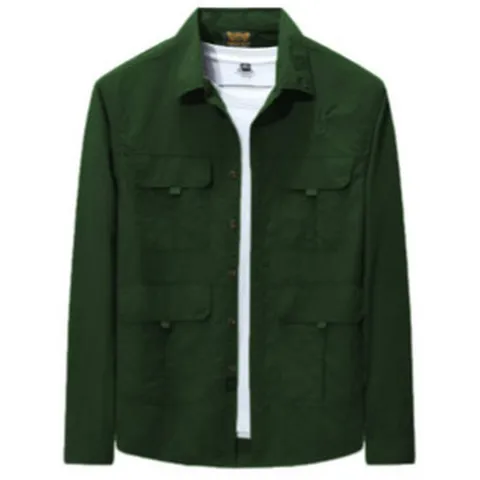 Men's Casual Cargo Shirt Nylon Long Sleeve Button Down Shirt With Pockets Wear Resistant Outdoor Fashion Work Top