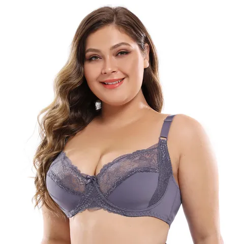 Women's Plus Size Lace Bra Sexy Ultra Thin Underwire Bra Full Cup Nylon Lingerie Minimizer Bra For Large Breasts Everyday Bra