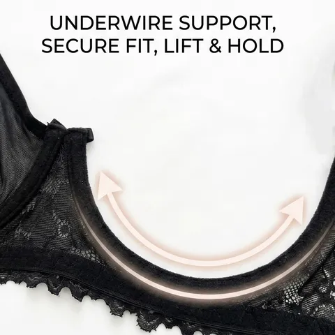 Women Sexy Transparent Lace Bra Underwire Thin Non Padded Breathable Mesh Push Up Large Cup Lingerie Bra