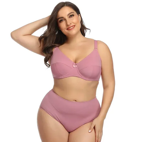 Women Plus Size Lingerie Set Ultra-thin Smooth Bra And Panty Set Sexy Breathable Full Cup Minimizer Lingerie For Women