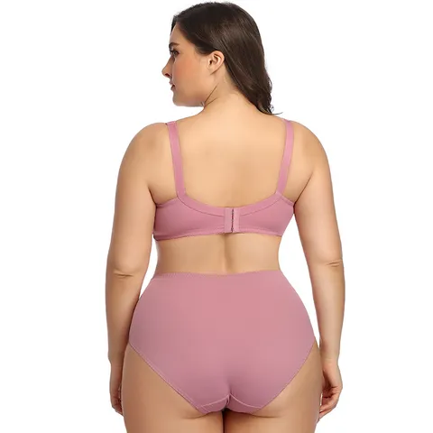 Women Plus Size Lingerie Set Ultra-thin Smooth Bra And Panty Set Sexy Breathable Full Cup Minimizer Lingerie For Women