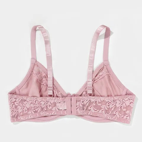 Women French Lace Bra Thin Full Cup Minimizer Bra Breathable Push Up Lingerie Plus Size Nylon Spandex Underwear For Large Bust