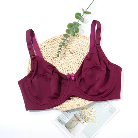 Plus Size Women's Full Cup Minimizer Bra Seamless Thin Side Support Underwire Bra Adjustable Back Closure Breathable Lingerie