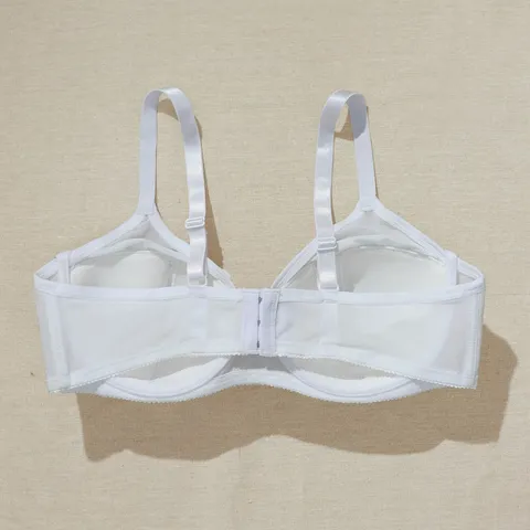 Women's Sexy Plus Size Lace Bra Ultra Thin Transparent Mesh Full Cup Underwired Lingerie For Large Bust C D Cup Adjustable Straps Underwear