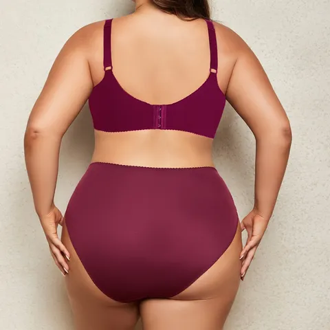 Women Plus Size Smooth Nylon Spandex Bra And Panty Set Ultra Thin Underwire Bra Seamless Comfortable Large Cup Lingerie Top And Bottom