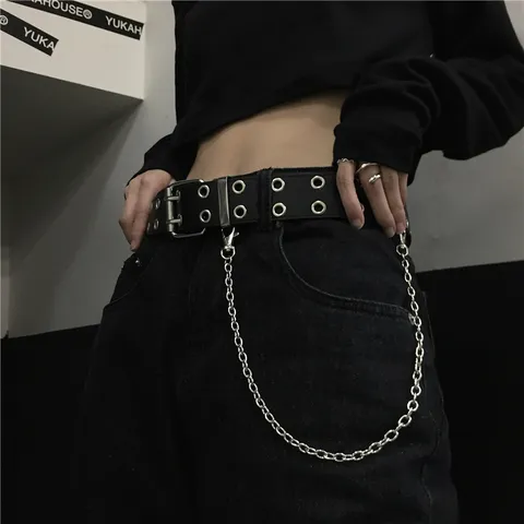 Punk Style PU ÄåñìÜíéíç Æþíç Ãõíáêþí Áíäñþí ÄéðëÞ Îïýëá Æþíç ÌÝóçò ìå Áöáéñïýìåíç ÌåôáëëéêÞ Áëõóßäá Ìüäá Streetwear Jeans Æþíç