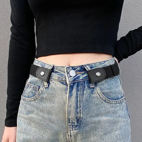 Cinturón Elástico Invisible para Mujer Banda de Cintura Elástica Ajustable de Cuero PU para Vaqueros Accesorios de Moda Casual