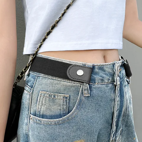 Cinturón Elástico Invisible para Mujer Banda de Cintura Elástica Ajustable de Cuero PU para Vaqueros Accesorios de Moda Casual