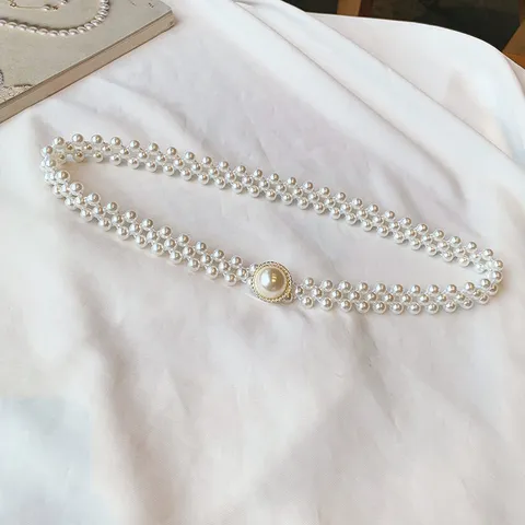 Γυναικείο Ελαστικό Talle Chain από Μαργαριτάρι Strass Πεταλούδα Λουλούδι Διακοσμητική Ζώνη Φόρεμα Ελαστική Ζώνη με Χάντρες Κοσμήματα