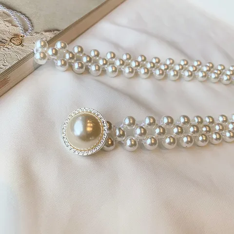 Γυναικείο Ελαστικό Talle Chain από Μαργαριτάρι Strass Πεταλούδα Λουλούδι Διακοσμητική Ζώνη Φόρεμα Ελαστική Ζώνη με Χάντρες Κοσμήματα