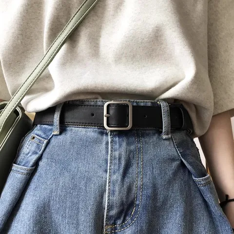Retro Mujeres Hombres Cuero PU Cinturón Minimalista Casual Moda Metal Hebilla Cuadrada Cinturón Diario Jeans Cinturón Decorativo