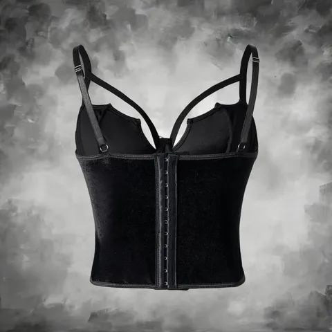 Gothic Dark Style Women Velvet Camisole Top Sexy Corset Front Buttons V-Neck Irregular Hem Multi-Strap Solid Color Short Outer Wear Crop Top